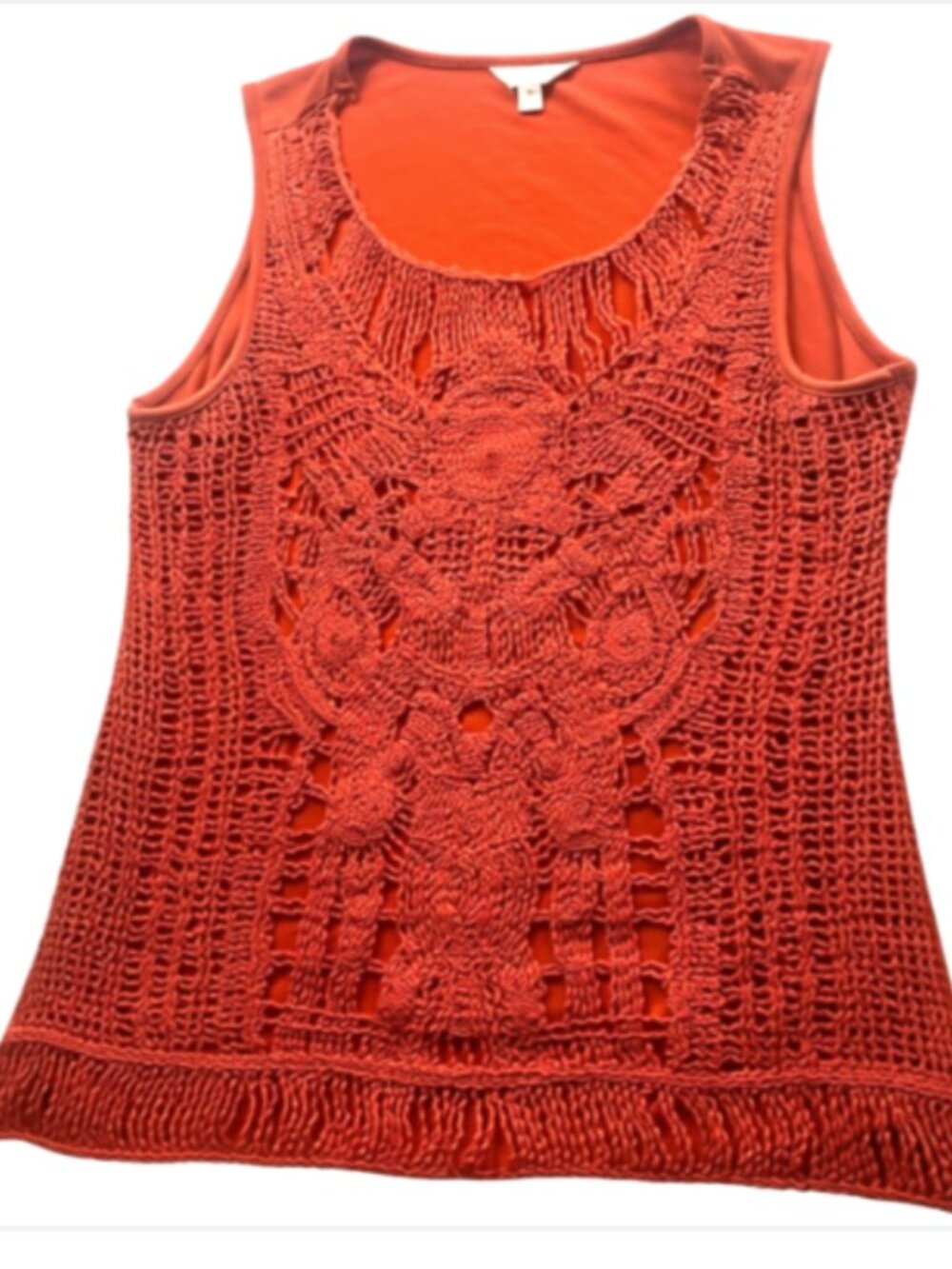 BOHO Crochet Front Tank Top Sz S Orange #86R